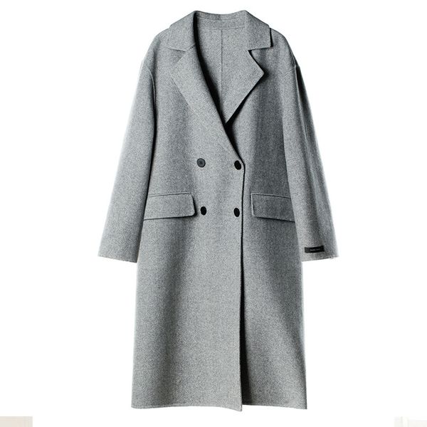women's handmade belt cashmere coat solid color straight type wool coat long wool, Black
women's handmade belt cashmere coat solid color straight type wool coat long wool, Black