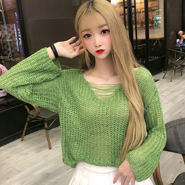 new women autumn sweater korean thin hollow out v neck sweater female loose long sleeve shirt warm knitted, White;black
new women autumn sweater korean thin hollow out v neck sweater female loose long sleeve shirt warm knitted, White;black