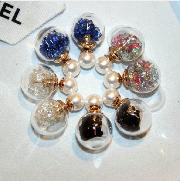 colorful rystal transparent glass ball pearl stud earrings for woman girls fashion luxury designer double sided, Golden;silver
colorful rystal transparent glass ball pearl stud earrings for woman girls fashion luxury designer double sided, Golden;silver