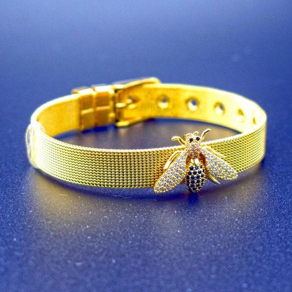 new gold stainless steel mesh queen bee charm watch belt bracelets for women men original golden insect beads bangle, Black
new gold stainless steel mesh queen bee charm watch belt bracelets for women men original golden insect beads bangle, Black