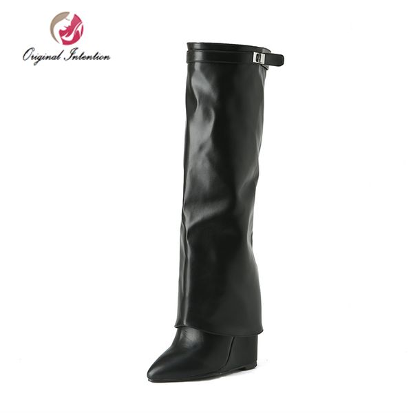 original intention women high heels knee high boots stylish wedges winter buckle chaussures femme pointed toe black shoes
original intention women high heels knee high boots stylish wedges winter buckle chaussures femme pointed toe black shoes