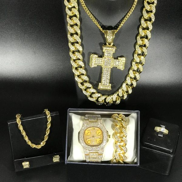 men gold watch hip hop men watch & necklace & braclete ring earrings combo set out cuban jewerly hip hop for, Silver
men gold watch hip hop men watch & necklace & braclete ring earrings combo set out cuban jewerly hip hop for, Silver
