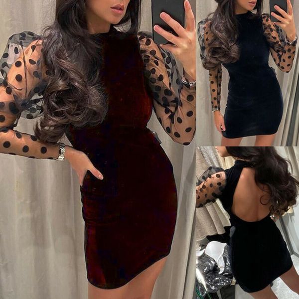 women spring fall mesh puff long sleeve ribbed knitted dress slim casual polka dots bodycon dress elegant clubwear party clothes, Black;gray
women spring fall mesh puff long sleeve ribbed knitted dress slim casual polka dots bodycon dress elegant clubwear party clothes, Black;gray