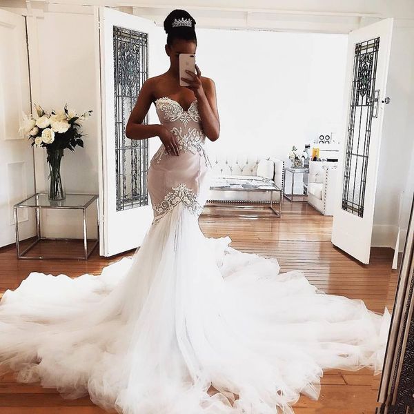 nigeria gorgeous sweetheart neck mermaid wedding dresses 2019 lace applique south african bridal gown tulle sweep train vestido de novia, White
nigeria gorgeous sweetheart neck mermaid wedding dresses 2019 lace applique south african bridal gown tulle sweep train vestido de novia, White