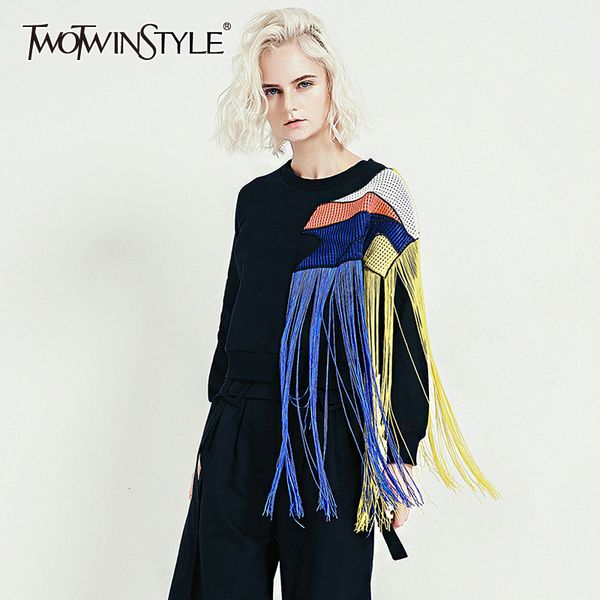 twotwinstyle patch designs tassel women sweatshirts long sleeves hit color asymmetrical autumn sweatshirt female 2019 clothing, Black
twotwinstyle patch designs tassel women sweatshirts long sleeves hit color asymmetrical autumn sweatshirt female 2019 clothing, Black