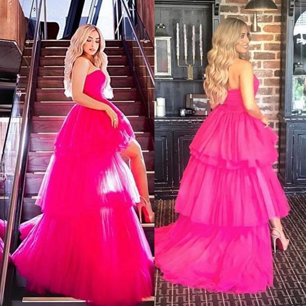 2019 fuchsia high low prom dresses strapless tiered skirts a line evening dress custom made cocktail party gowns custom made wear, Black
2019 fuchsia high low prom dresses strapless tiered skirts a line evening dress custom made cocktail party gowns custom made wear, Black