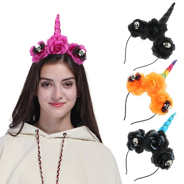 halloween party headdress simulate flower skull unicorn headband for women handmade hair hoop hair accessories, Golden;white
halloween party headdress simulate flower skull unicorn headband for women handmade hair hoop hair accessories, Golden;white