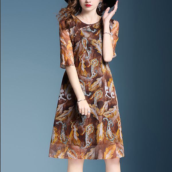 elegant print dress for woman loose chiffon vestido mujer 2019 casual mid-calf faux silk dresses plus size sundress, Black;gray
elegant print dress for woman loose chiffon vestido mujer 2019 casual mid-calf faux silk dresses plus size sundress, Black;gray