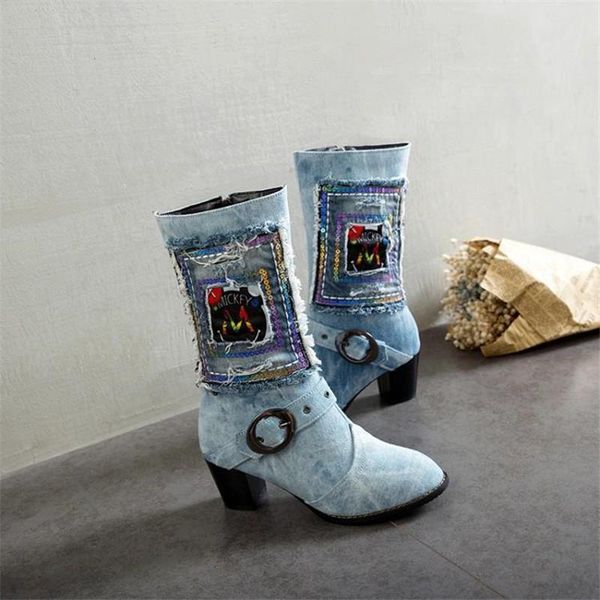 denim mid calf boots female old style blue shoes women spring 2020 new buckle women's heels, Black
denim mid calf boots female old style blue shoes women spring 2020 new buckle women's heels, Black