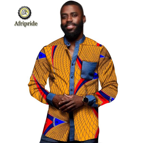 2019 african mens shirts casual slim fit long sleeve wax+denim single breasted print dashiki outfit afripride s1912003, White;black
2019 african mens shirts casual slim fit long sleeve wax+denim single breasted print dashiki outfit afripride s1912003, White;black