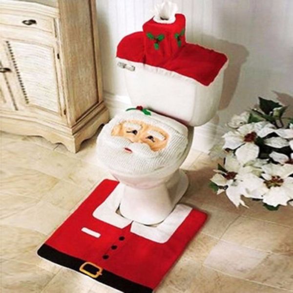 new year gift happy christmas santa toilet seat cover & rug bathroom set christmas decorations