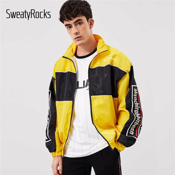 sweatyrocks men contrast panel letter print windbreaker jacket streetwear outerwear zipper 2019 fashion casual jackets and coats, Black;brown
sweatyrocks men contrast panel letter print windbreaker jacket streetwear outerwear zipper 2019 fashion casual jackets and coats, Black;brown