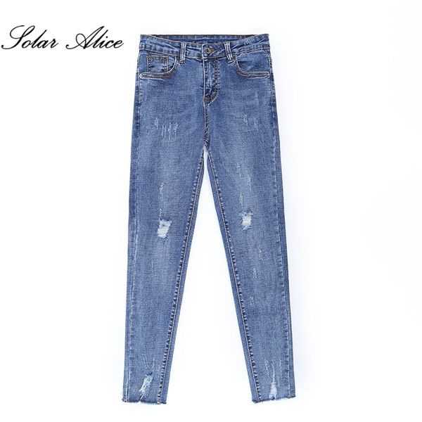 2019 new denim capris girls mid waist calf-length pants cat claw worn out edge casual elastic pencil pants, Blue
2019 new denim capris girls mid waist calf-length pants cat claw worn out edge casual elastic pencil pants, Blue