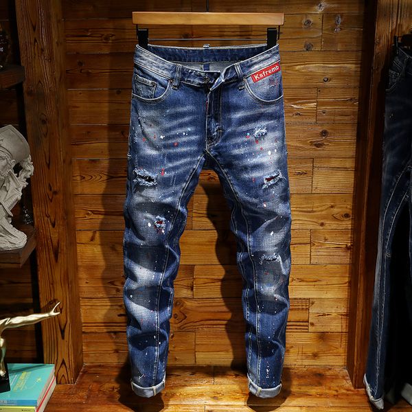 european and american fashion men's jeans high-quality tight blue stitching holes jeans high street damage cycling men's trend elasticity
european and american fashion men's jeans high-quality tight blue stitching holes jeans high street damage cycling men's trend elasticity