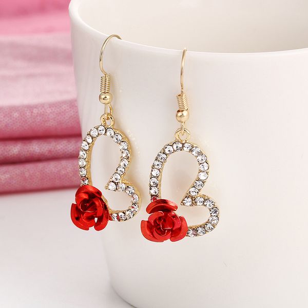 e0396 love heart drop earrings for women vintage flower rose dangle earrings crystal rhinestone jewelry statement exquisite gift, Silver
e0396 love heart drop earrings for women vintage flower rose dangle earrings crystal rhinestone jewelry statement exquisite gift, Silver