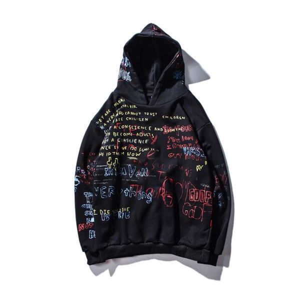 original tide brand fashion men's hip-hop street loose sweater letter printed hoodie pullover long sleeve men, Black