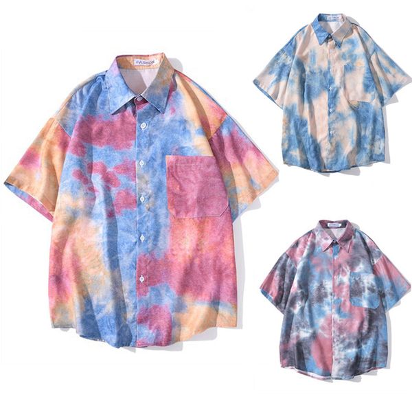 men's casual shirts men large size summer short sleeve shirt tie dye blouse button korean fashion streetwear males clothing, White;black
men's casual shirts men large size summer short sleeve shirt tie dye blouse button korean fashion streetwear males clothing, White;black