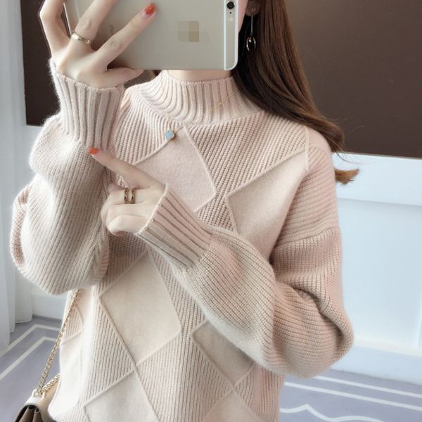 2020 autumn winter women korean style solid knit pullovers sweater female half turtleneck loose outerwear jumper aq569, White;black
2020 autumn winter women korean style solid knit pullovers sweater female half turtleneck loose outerwear jumper aq569, White;black