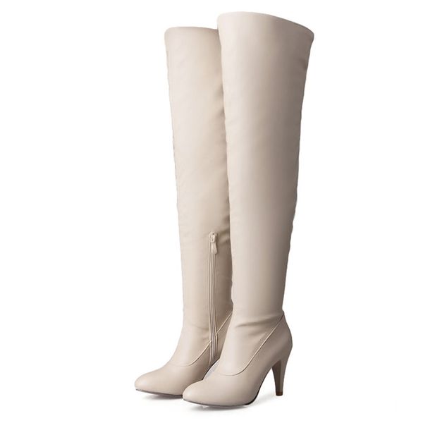 winter women over knee boots 8cm thin spike high heel white club pu leather pointed toe zipper riding long thigh high lady boots, Black
winter women over knee boots 8cm thin spike high heel white club pu leather pointed toe zipper riding long thigh high lady boots, Black