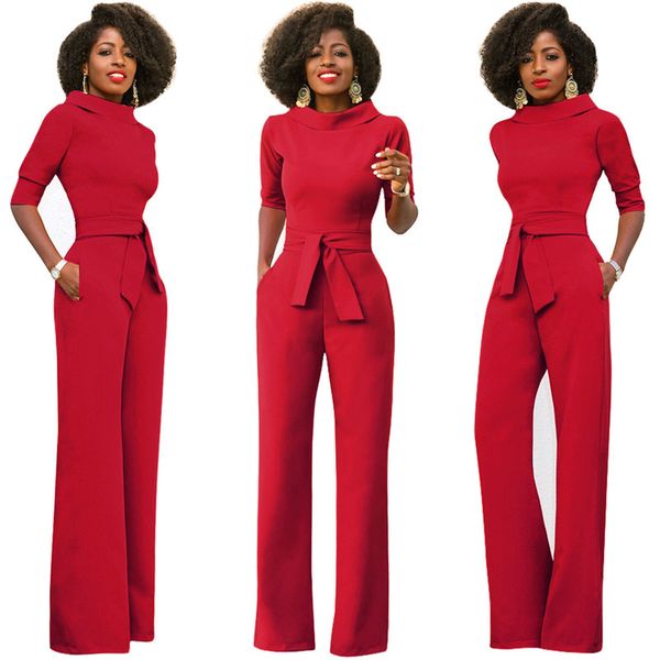 women straight jumpsuits half sleeve turtleneck sash lace up long pants party club romper modern lady clothes christmas outwear, Black;white
women straight jumpsuits half sleeve turtleneck sash lace up long pants party club romper modern lady clothes christmas outwear, Black;white