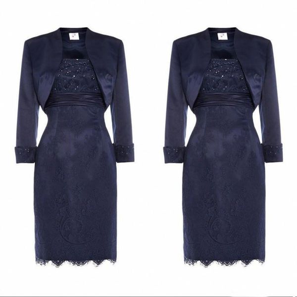 dark navy blue short mother of the bride dress with jacket long sleeve lace knee length evening party gowns plus size, Black;red
dark navy blue short mother of the bride dress with jacket long sleeve lace knee length evening party gowns plus size, Black;red