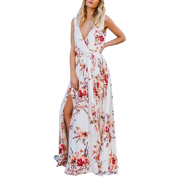 women v neck split dress sleeveless flower print bohemia party chiffon dress, Black;gray
women v neck split dress sleeveless flower print bohemia party chiffon dress, Black;gray