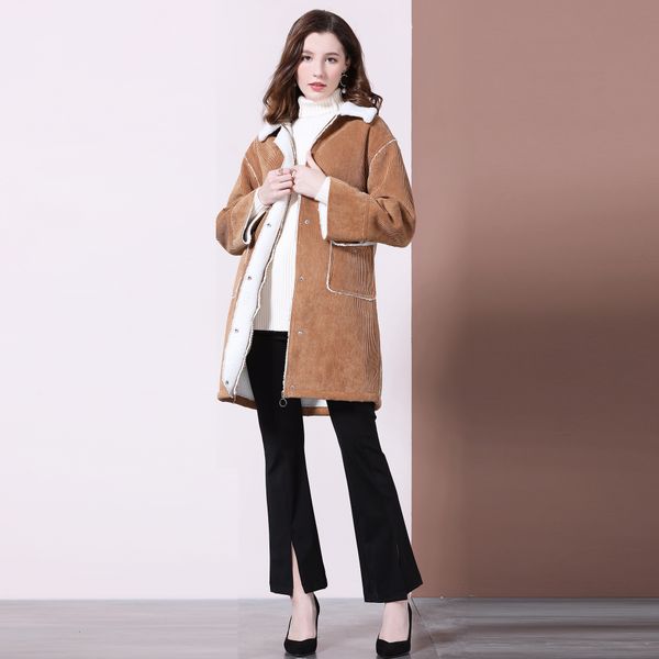 plush and thickened corduroy cotton padded jacket women's new autumn and winter decoration thin body medium long lapel cotton jacket, Black
plush and thickened corduroy cotton padded jacket women's new autumn and winter decoration thin body medium long lapel cotton jacket, Black