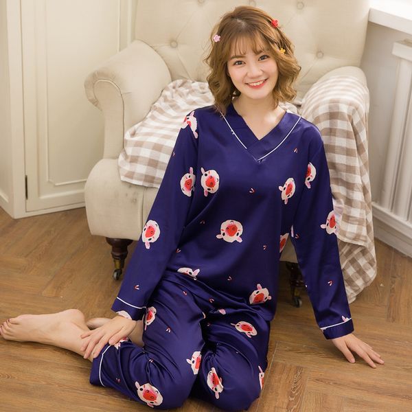 2 pcs set pajamas for women faux silk printing v-neck sleepwear hedging long sleeve four seasons leisure home clothes, Black;red
2 pcs set pajamas for women faux silk printing v-neck sleepwear hedging long sleeve four seasons leisure home clothes, Black;red