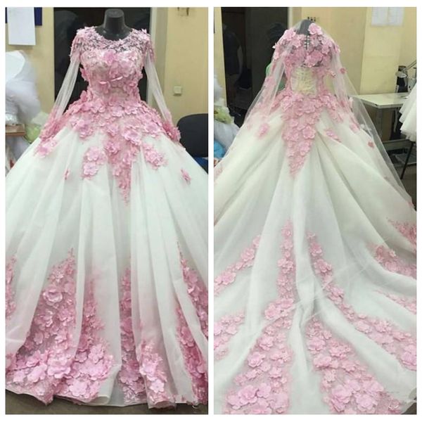 2021 jewel long sleeves custom wedding dresses with pink 3d-floral appliques junior bridal gowns custom long vestidos de soiree, White
2021 jewel long sleeves custom wedding dresses with pink 3d-floral appliques junior bridal gowns custom long vestidos de soiree, White