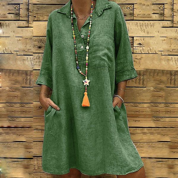 Women summer Boho solid sundress Turn-down Collar three quarter sleeve Casual dresses with Pocket Button Dress plus size 5XL
Women summer Boho solid sundress Turn-down Collar three quarter sleeve Casual dresses with Pocket Button Dress plus size 5XL