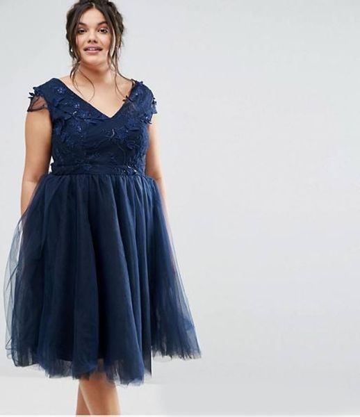 navy blue plus size short prom dresses v-neck 3d appliques evening gowns a line tulle knee length formal dress, Black
navy blue plus size short prom dresses v-neck 3d appliques evening gowns a line tulle knee length formal dress, Black