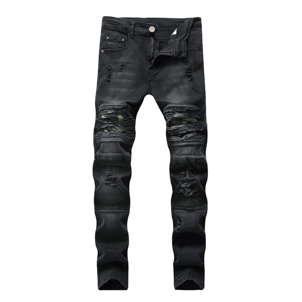 men with holes skinny slim fit elasticity casual jeans locomotive camouflage men's trousers, Blue
men with holes skinny slim fit elasticity casual jeans locomotive camouflage men's trousers, Blue
