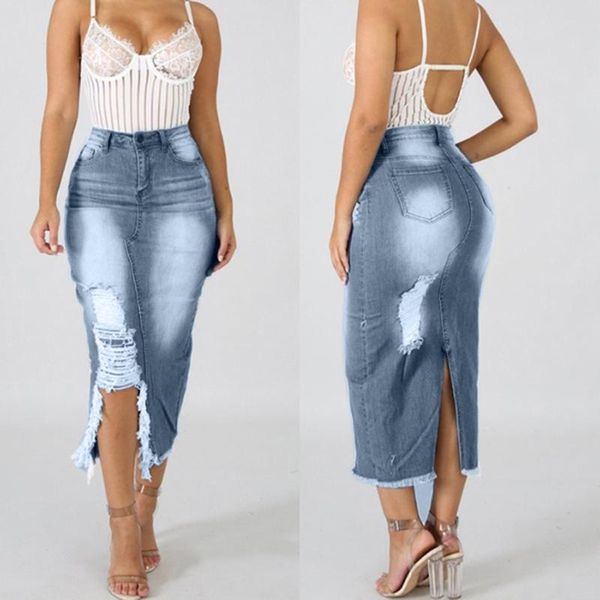 ripped destroyed denim skirts women high waist slim fit bodycon hips pencil long skirt elegant plus size s-5xl faldas mujer moda, Black 
ripped destroyed denim skirts women high waist slim fit bodycon hips pencil long skirt elegant plus size s-5xl faldas mujer moda, Black