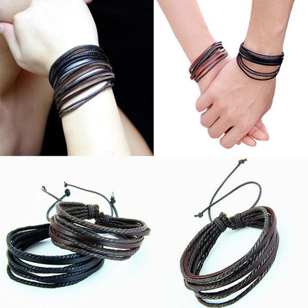 women men hand-woven fashion multilayer leather braided rope wristband bracelet wax rope plus leather fashion handsome acc, Golden;silver
women men hand-woven fashion multilayer leather braided rope wristband bracelet wax rope plus leather fashion handsome acc, Golden;silver