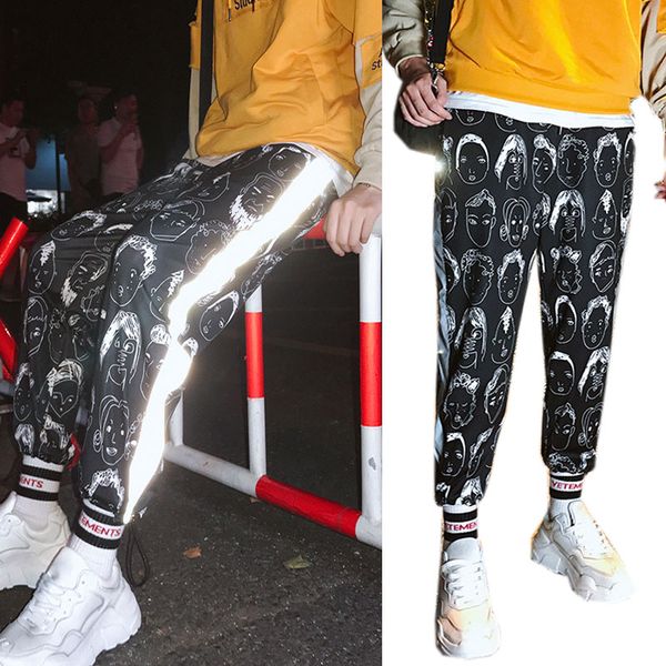 men head graphic print pants reflective tape block tactical pants for men travel joggers funny streewear jogger, Black
men head graphic print pants reflective tape block tactical pants for men travel joggers funny streewear jogger, Black