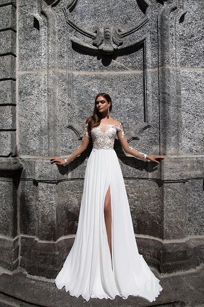 2019 milla nova beach bohemian a-line wedding dress lace side split lace applique chiffon long sleeve wedding dress bridal gowns boho, White
2019 milla nova beach bohemian a-line wedding dress lace side split lace applique chiffon long sleeve wedding dress bridal gowns boho, White