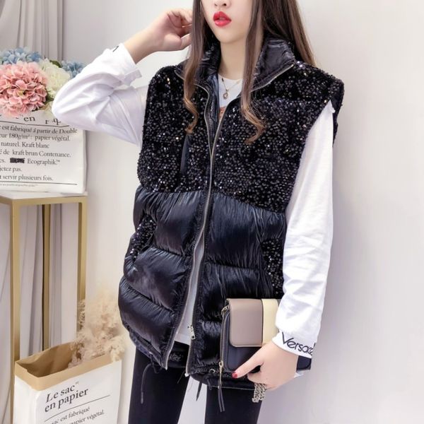 women's vests euro fashion sequins patchwork womens sleeveless cotton parkas korean autumn winter loose fit zip lapel female warm waist, Black;white
women's vests euro fashion sequins patchwork womens sleeveless cotton parkas korean autumn winter loose fit zip lapel female warm waist, Black;white