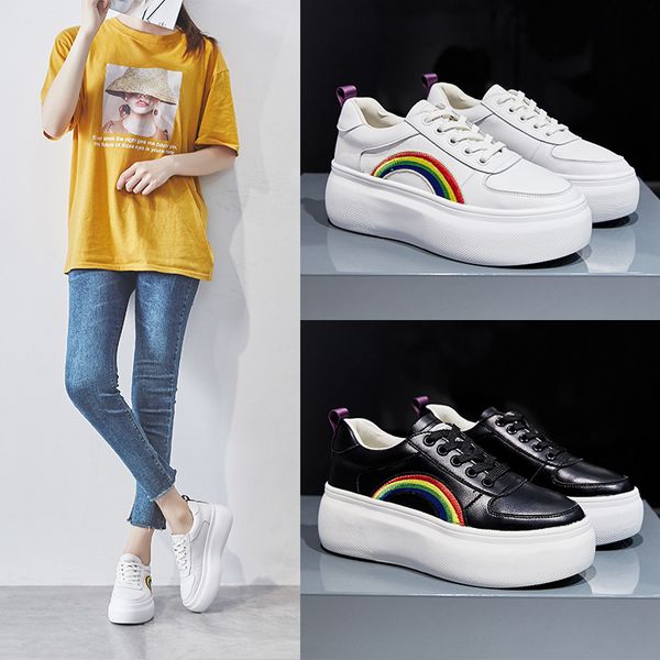 with box designer platform shoes rainbow embroidery white sneakers fashion luxury women leather shoes lace up autumn winter casual shoes, Black
with box designer platform shoes rainbow embroidery white sneakers fashion luxury women leather shoes lace up autumn winter casual shoes, Black