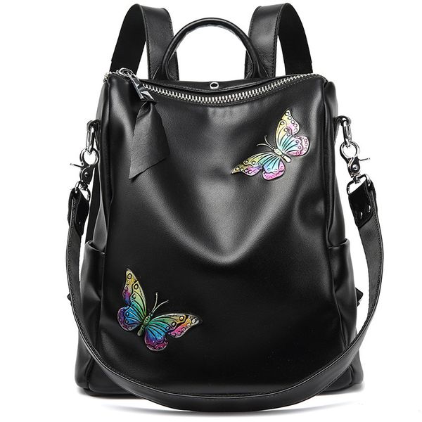 2020 fashion genuine leather shoulder female bag women's trendy butterfly printed black backpack large capacity handbag
2020 fashion genuine leather shoulder female bag women's trendy butterfly printed black backpack large capacity handbag