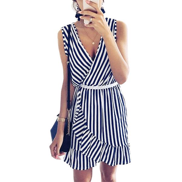 women summer beach dress deep v neck sleeveless striped short dresses suitable for dating and party casual shirt dress /by, White;black
women summer beach dress deep v neck sleeveless striped short dresses suitable for dating and party casual shirt dress /by, White;black