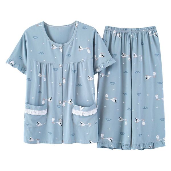 2019 summer pajama set women short sleeve 2 pieces suit sleepwear female casual cotton nightwear pyjama femme home wear, Blue;gray
2019 summer pajama set women short sleeve 2 pieces suit sleepwear female casual cotton nightwear pyjama femme home wear, Blue;gray