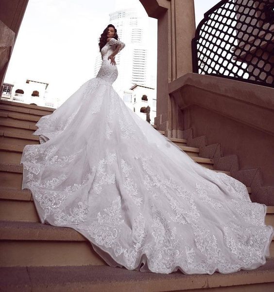 mermaid lace wedding dress sheer plunging neck long sleeves beaded bridal gowns plus size trumpet vestido de novia, White
mermaid lace wedding dress sheer plunging neck long sleeves beaded bridal gowns plus size trumpet vestido de novia, White