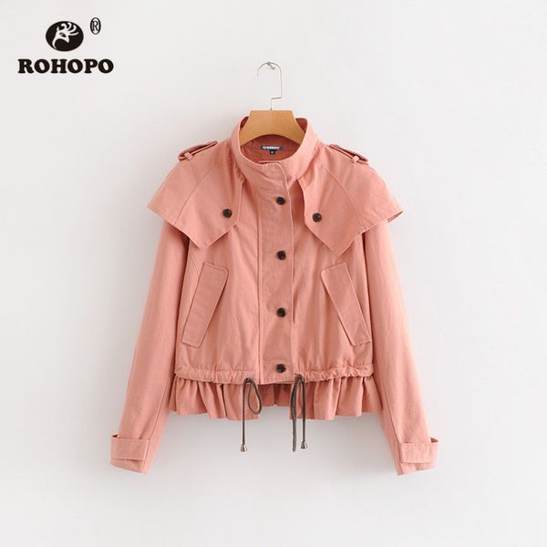 rohopo butterfly shoulder solid ruffles hem pink khaki autumn jacket cotton windbreaker autumn outwear #87655, Black;brown
rohopo butterfly shoulder solid ruffles hem pink khaki autumn jacket cotton windbreaker autumn outwear #87655, Black;brown