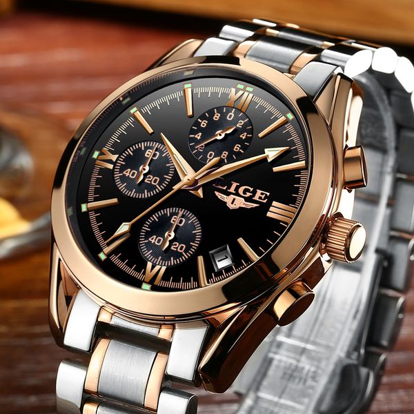lige men sports watch mens quartz clock male full steel casual business gold watch relogio masculino, Slivery;brown
lige men sports watch mens quartz clock male full steel casual business gold watch relogio masculino, Slivery;brown