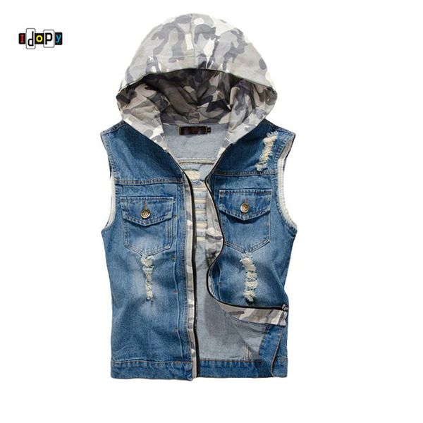 idopy summer men`s jeans vest with detachable hood slim fit washed vintage retro dark blue denim sleeveless jacket for men, Black;white
idopy summer men`s jeans vest with detachable hood slim fit washed vintage retro dark blue denim sleeveless jacket for men, Black;white