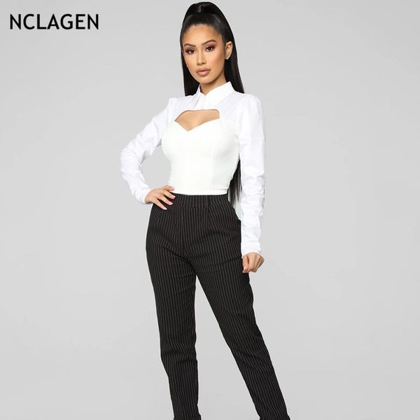 nclagen 2019 autumn ladies bust hollow out patchwork turn down collar white shirt women backless navel bare crop blouse
nclagen 2019 autumn ladies bust hollow out patchwork turn down collar white shirt women backless navel bare crop blouse