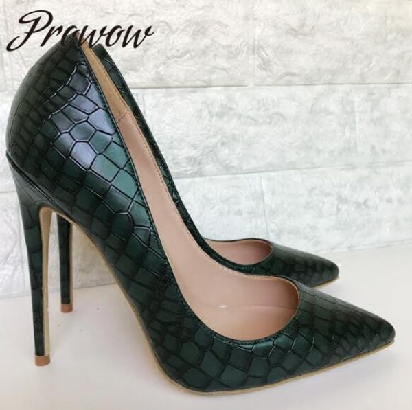 prowow new snakeskinpointed toe spring summer pumps slip on super high heel thin high heel pumps shoes women, Black