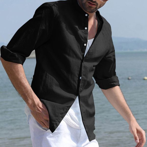 men button down office stand collar long sleeve party casual business shirt, White;black
men button down office stand collar long sleeve party casual business shirt, White;black