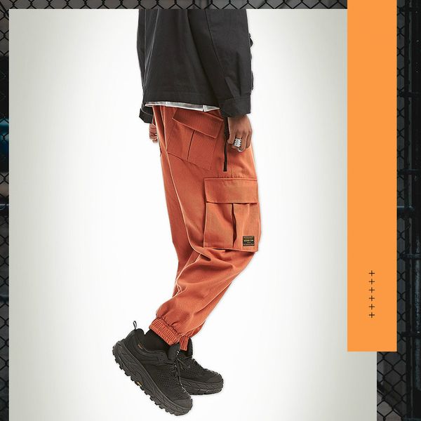 pure color multi-pocket cargo style men original design loose ankle-lenth pants orange color lacing casual pants male, Black
pure color multi-pocket cargo style men original design loose ankle-lenth pants orange color lacing casual pants male, Black