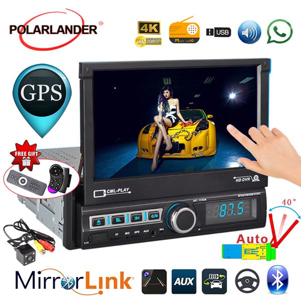 

radio cassette player u disk playback 1 din 7 inch retractable car gps navigation bluetooth autoradio car radio reversing image